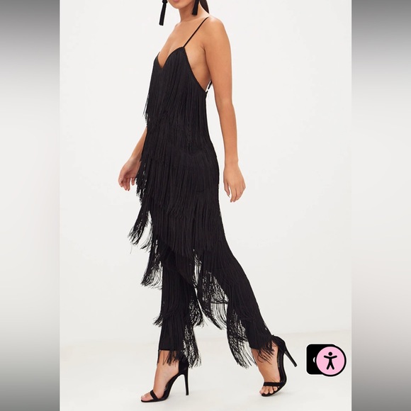 Pretty Little Thing Black Tassle Jumpsuit - Picture 4 of 5